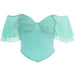 Color-Green-Summer Sexy All Matching Slim Fit Ruffled Chiffon off Shoulder Push up Tops Women-Fancey Boutique