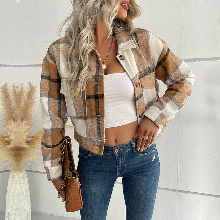 Color-Autumn Winter Women Clothing Plaid Long Sleeve Shacket-Fancey Boutique