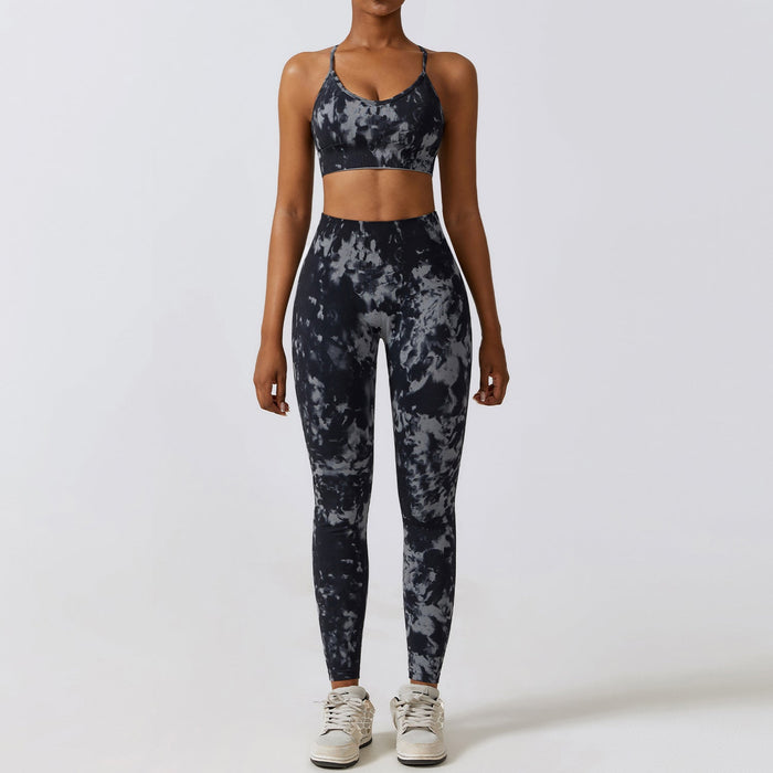 Color-Black and Gray Bra Trousers-Camouflage Printing Seamless Yoga Suit Quick Drying High Waist Running Fitness Tight Sports Suit-Fancey Boutique