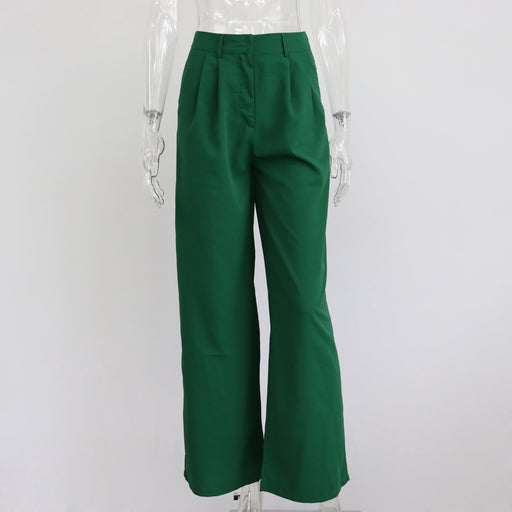 Color-Green-Spring Autumn Office Work Pant Women Casual High Waist Figure Flattering Straight Leg Pants-Fancey Boutique