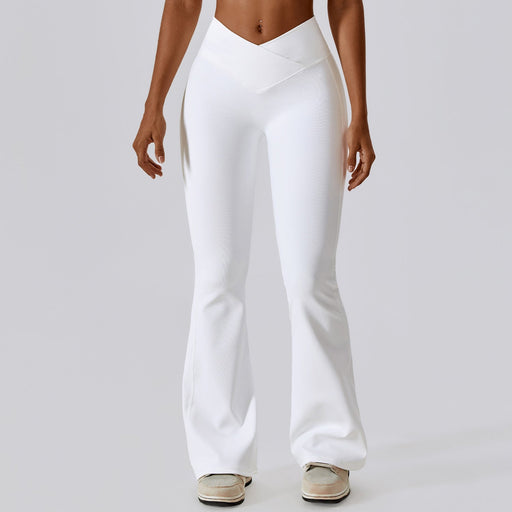 Color-Swan White-Cross High Waist Yoga Bell Bottom Pants Women Dance Sports Wide Leg Pants Casual Hip Lifting Fitness Bootcut Trousers-Fancey Boutique