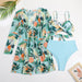 Color-Bikini Three Piece Suit Mesh Floral Print Beach Swimsuit Split Swimsuit Women Beach Cover Up Crisscross-Fancey Boutique