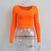 Color-Orange-Street Sexy U Collar Tight T shirt Women Autumn Winter Undershirt Short Long Sleeve Top Women-Fancey Boutique