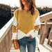 Color-Women Clothing Contrast Color Pullover Autumn Winter Loose round Neck Long Sleeve Top Women-Fancey Boutique