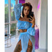 Color-Light Blue-Split Bikini Veils Swimsuit Women Solid Color Long Sleeve Sexy Swimwear-Fancey Boutique