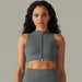 Color-Vest-Dark Gray-Seamless Knitted Striped Zipper Tight Gathering Vest Top Yoga Bra Running Fitness Sportswear Women-Fancey Boutique