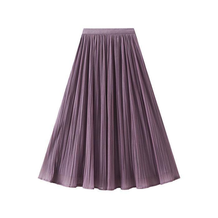 Color-Women Two Sided Skirt Spring Korean High Waist Slimming Mid Length Mesh Pleated Skirt 3-Fancey Boutique