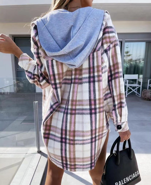 Color-Women Clothing Winter Hooded Detachable Woolen Plaid Coat-Fancey Boutique