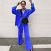 Color-royal blue-Spring Summer Solid Color Texture Loose Slimming Pleated Casual Suit textured-Fancey Boutique