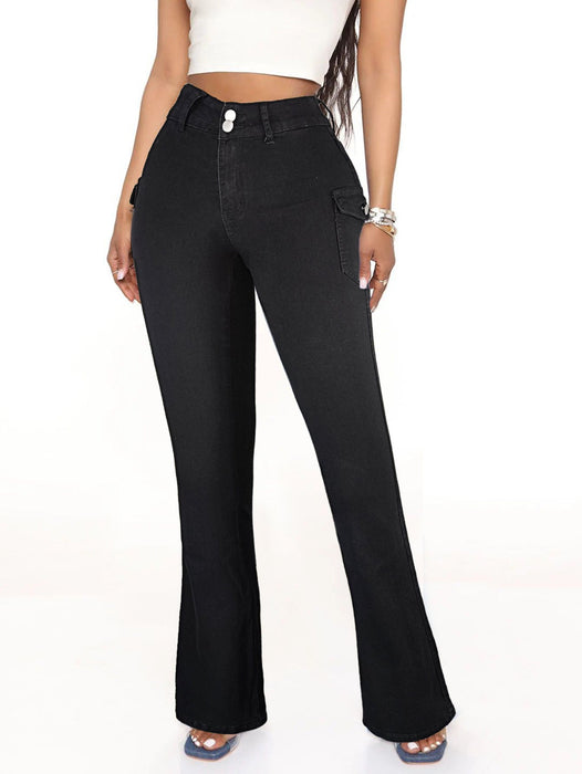 Color-Women Wear High Waist Double Button Slim Jeans Bootcut Trousers-Fancey Boutique