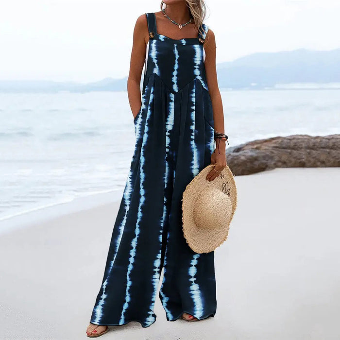 Color-Summer Printed Sleeveless Loose Casual Sling Wide Leg for Women Jumpsuit-Fancey Boutique