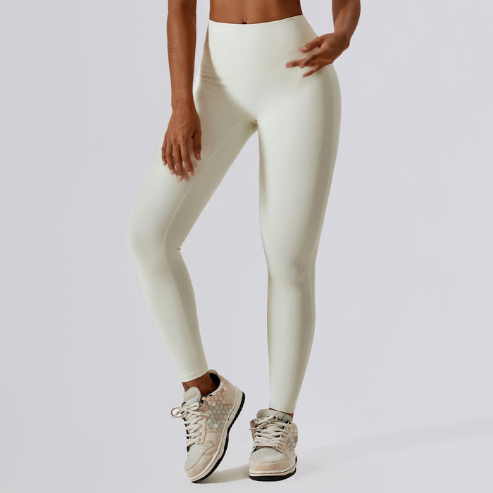 Color-Cream Apricot-Nude Feel Hip Raise Yoga Pants Women Abdominal Shaping High Waist Fitness Pants Outdoor Running Sports Leggings-Fancey Boutique