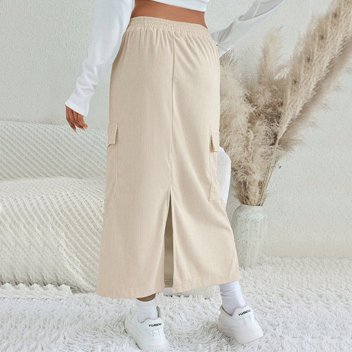 Color-Women Clothing Autumn Winter Loose Casual Straight Leg Split Long Skirt Drawstring Workwear Skirt-Fancey Boutique