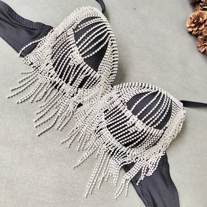 Color-Rhinestone Tassel Bead Small Bra Super Short Sexy Top Top Thin Bottom Thick Shaping Bra Outer Wear Nightclub Wrapped Chest-Fancey Boutique