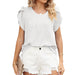 Color-White-Solid Color Pleated round Neck Petal Short Sleeve Loose Chiffon Blouses Women-Fancey Boutique