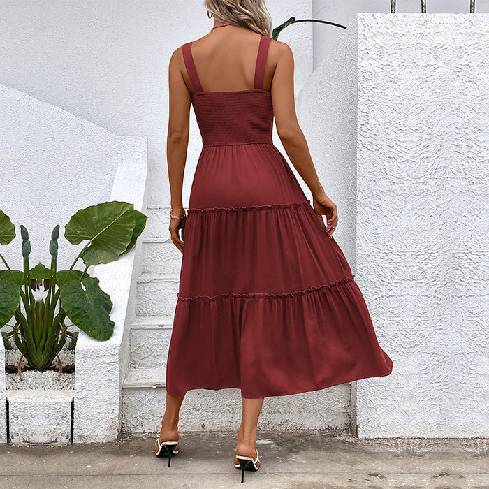 Color-Women Solid Color Sling Summer Dress-Fancey Boutique
