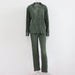 Color-Army Green-Summer Sexy Suit Women Clothing Pleated Long Sleeve V neck Shirt Casual Pants Two Piece Set-Fancey Boutique