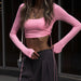 Color-Sexy Long Sleeves Cropped T shirt Fall Women Clothing Solid Color U Collar Short Top-Fancey Boutique
