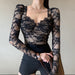 Color-Chest Cup Lace Long sleeved Top Women Spring Fashionable Sexy Black Waist tight Bag V neck Shirt-Fancey Boutique