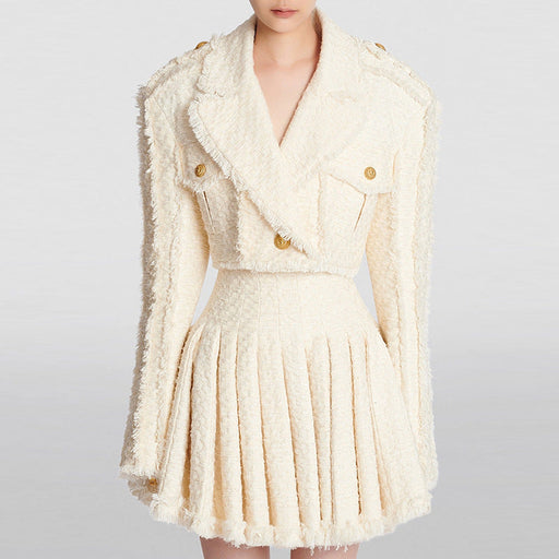 Color-Goods Autumn Winter Star Short Temperamental Tweed Fringe Blazer-Fancey Boutique