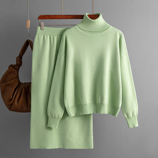 Color-Solid Color Turtleneck Sweater Sheath Skirt Two Piece Set Autumn Winter Knitting Suit Women-Fancey Boutique