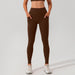 Color-Dark Brown-Autumn Thread High Waist Hip Lift Yoga Pants Pocket Belly Contracting Close Fitting Sports Pants Running Quick Drying Fitness Pants Women-Fancey Boutique