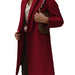 Color-Burgundy-Autumn Winter Solid Color Collared Mid Length Button Woolen Coat Outerwear Women-Fancey Boutique