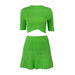 Color-Summer Elegant Sexy Slim Fit Sunken Stripe Knitted Skirt Short Sleeve Solid Color Set for Women-Fancey Boutique
