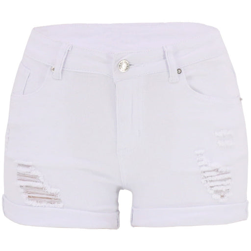 Color-White-Ripped Flip Leg Denim Shorts Low Waist Women Jeans-Fancey Boutique