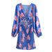 Color-Blue-Spring French Floral Print Lace-up Hollow Out Cutout Long Sleeve Dress Casual-Fancey Boutique