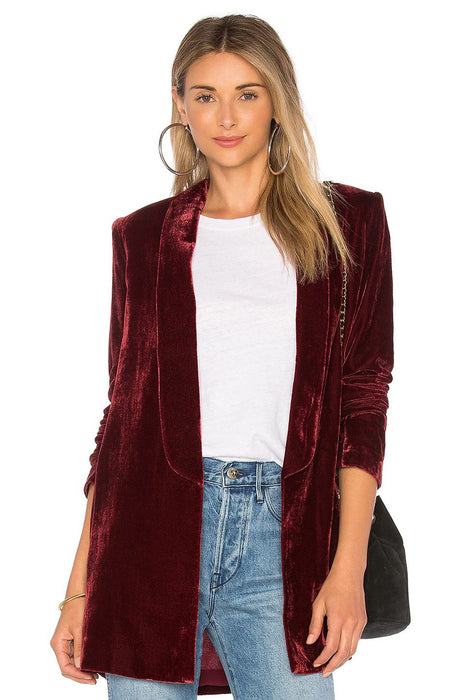 Color-Pleuche Blazer Women Coat Slim Simple Casual All-Match Coat Outerwear-Fancey Boutique