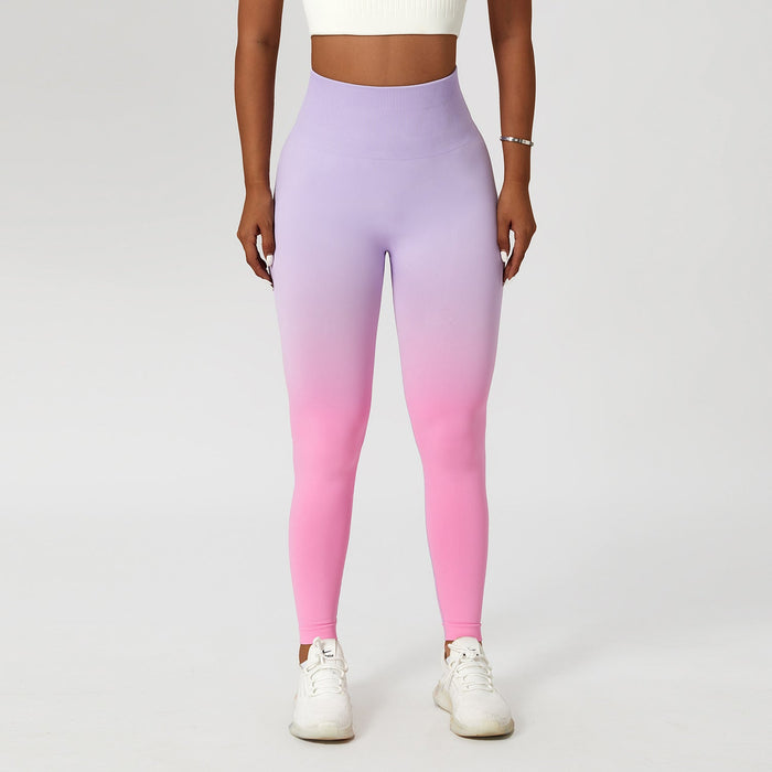 Color-Light Purple Pink-Gradient Seamless Yoga Pants Women Hanging Dyed Peach Hip Lifting Sport Tights High Waist Belly Contracting Running Fitness Pants-Fancey Boutique