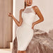 Color-Halterneck Vest Lace See through Midi Dress Sexy Slim Fit Slimming Sheath Dress Party Dress-Fancey Boutique