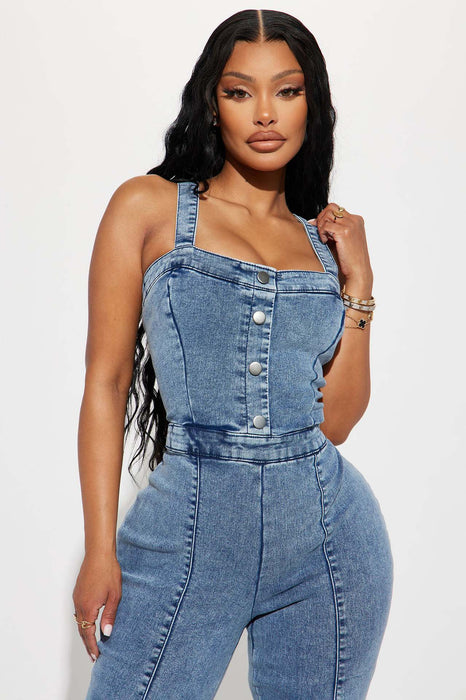 Color-Denim Jumpsuit Women Slim Fit Bodysuit Waist Tight Washed Suspender Jumpsuit-Fancey Boutique