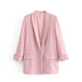 Color-Pink-Women Clothing Early Spring One Button Cuff Curling Loose Blazer Women-Fancey Boutique