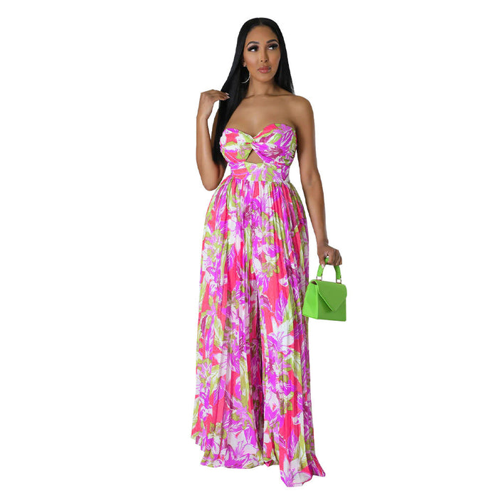 Color-Red-Women Summer Sexy Backless Print Wide Leg Jumpsuit Women-Fancey Boutique