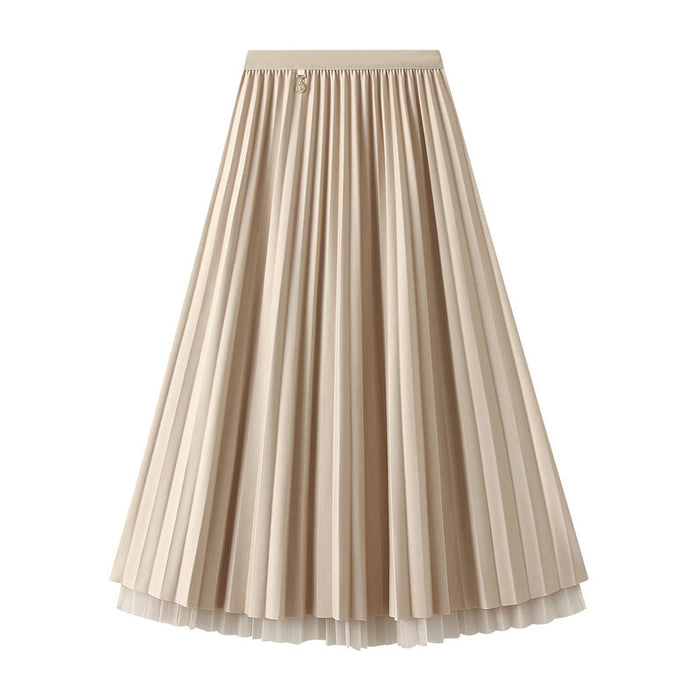 Color-Apricot-Double Sided Pleated Skirt Gauze Skirt Autumn Winter A Line Skirt Belly Covering Skirt-Fancey Boutique