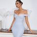 Color-Simple Sexy off-the-Shoulder Side Stripe Back Slit Slim Fit Dinner Party Bandage One Piece Dress Women Clothing-Fancey Boutique