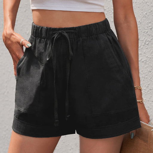 Color-Black-Casual Tencel Shorts for Women Summer Solid Color Elastic Waist Sports Beach Pants-Fancey Boutique