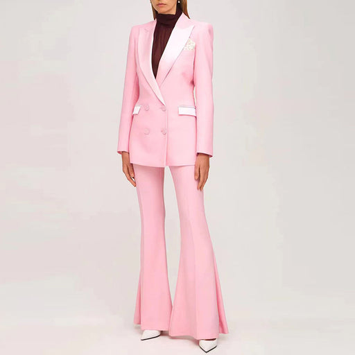 Color-Star Business Wear Double Row Cloth Buckle Mid Length Suit Flared Pants Suit Two Piece Suit-Fancey Boutique