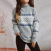 Color-Autumn Winter Chenille Thickened Snowflake Pattern Half High Collar Long Sleeves Knitted Sweater Pullover-Fancey Boutique