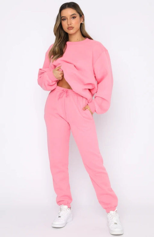 Color-Pink-Autumn Winter Solid Color round Neck Pullover Women Casual Long Sleeve Sweater Suit-Fancey Boutique