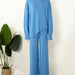 Color-Blue-Half Turtleneck Irregular Asymmetric Sweater Suit Elegant Beveled Sweater Knitted Wide Leg Pants-Fancey Boutique