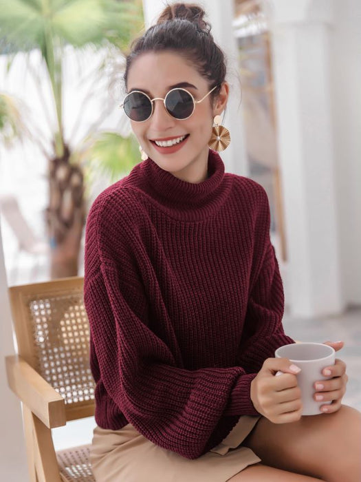 Color-Women Live Shot Elegant Graceful Design Half Turtleneck Soft Glutinous Purple Knitted Sweater-Fancey Boutique