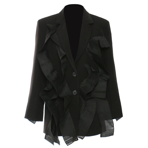 Color-Black-Spring Summer Super Heavy Industry Stitching Pleated Fairy Blazer Tops Women-Fancey Boutique