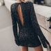 Color-Sequin Atmosphere Shiny Backless Long Sleeves Dress Autumn Winter-Fancey Boutique