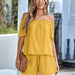 Color-Yellow-Spring Summer Women Clothes Casual Off Shoulder Solid Color Loose Short Sleeve Two Piece Set-Fancey Boutique
