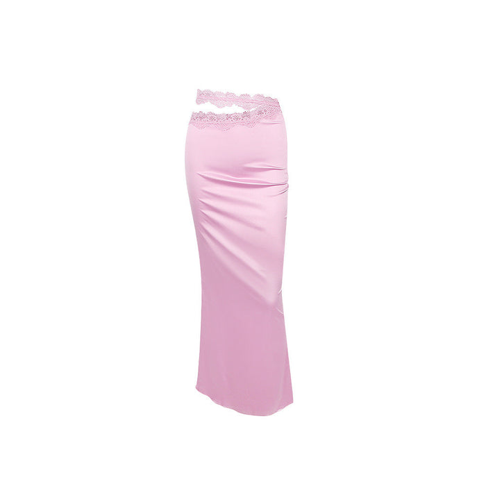 Color-Early Autumn Women Wear Satin Tight Sexy Sheath Fishtail Skirt Pink Graceful Long Skirt-Fancey Boutique