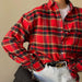Color-Autumn All Matching Plaid Shirt Women Casual Red Pattern Outer Shirt-Fancey Boutique