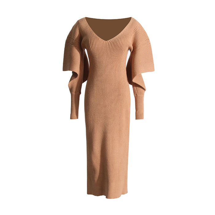 Color-Fashionable Elegant Women Dress French Dress Autumn Slim Fit Slimming Sense of Design Mid-Length Knitted Dress-Fancey Boutique